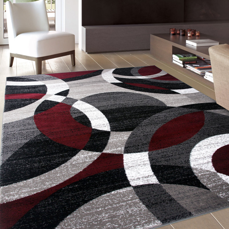 Ebern Designs Bridlington Abstract Burgundy/White Area Rug & Reviews